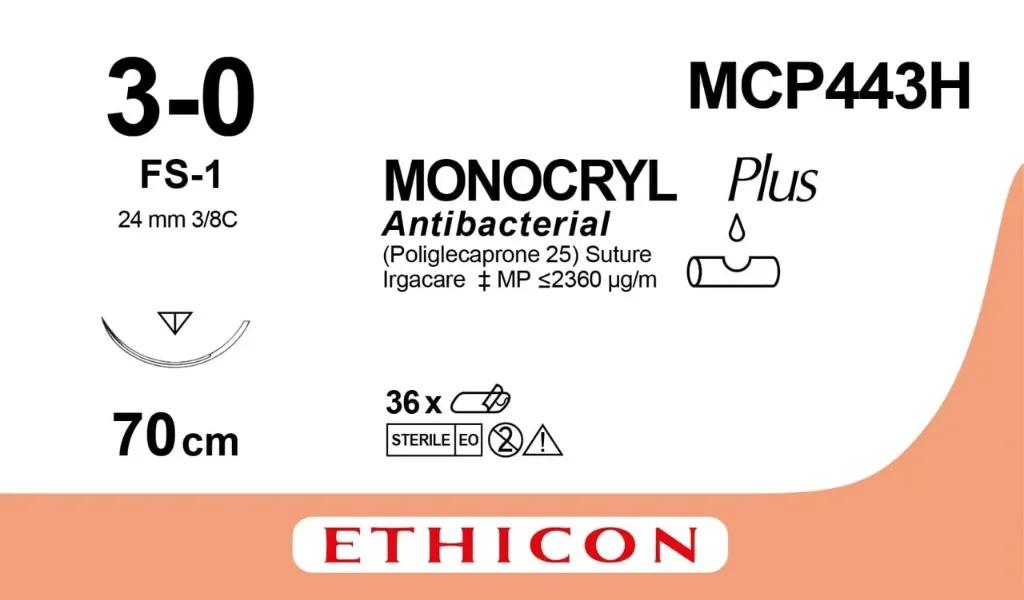 [MCP 443H] Pochette de fil MONOCRYL Plus ETHICON 3/0 avec aiguilles serties pour petits animaux