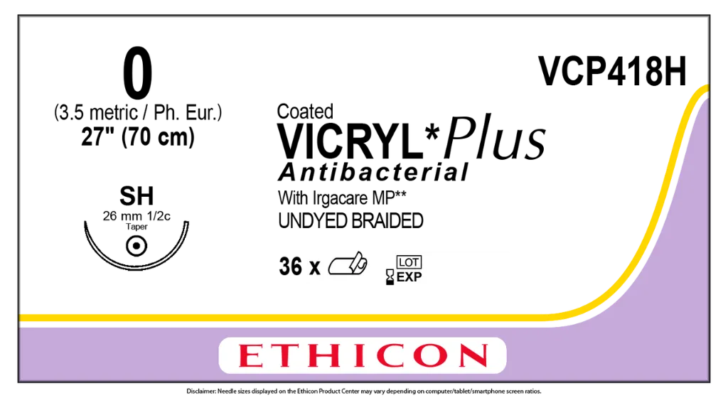 [VCP 418H] Pochette de fil VICRYL ETHICON Usp 0 avec aiguilles serties pour petits animaux