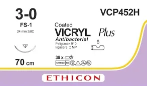 [VCP 452H] Pochette de fil VICRYL Plus ETHICON 3/0 avec aiguilles serties pour petits animaux