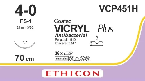 [VCP 451H] Pochette de fil VICRYL Plus ETHICON 4/0 avec aiguilles serties pour petits animaux