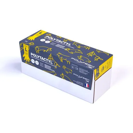 [VGT 3090] Boîte de 100 gants POLYSSEM jaunes polytactyl 92 CM usage vétérinaire