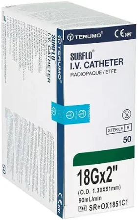 [C.T.S. 18 G] Cathéters Surflash Terumo 18 G X 2 vert"