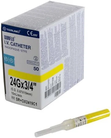 [C.T. 24 G] Cathéters Terumo Surflo 24 G X 3/4 jaunes petits animaux"