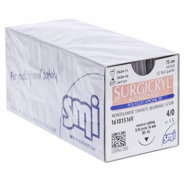 [16150122] Boîtes de 12 pochettes SMI 4/0 Monofast avec aiguilles serties rondes 22 mm inox